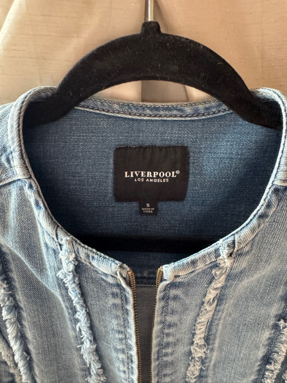 Liverpool Frayed Trim Light Blue Denim Zip Jacket - Picture 4 of 5